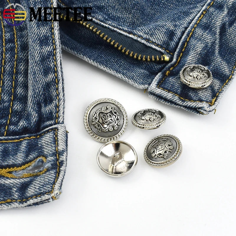 100Pcs Meetee Silver Retro Round Metal Buttons Coat Jacket Jean Decor Buckle Clothes Bag Sewing Button DIY Garment Accessories