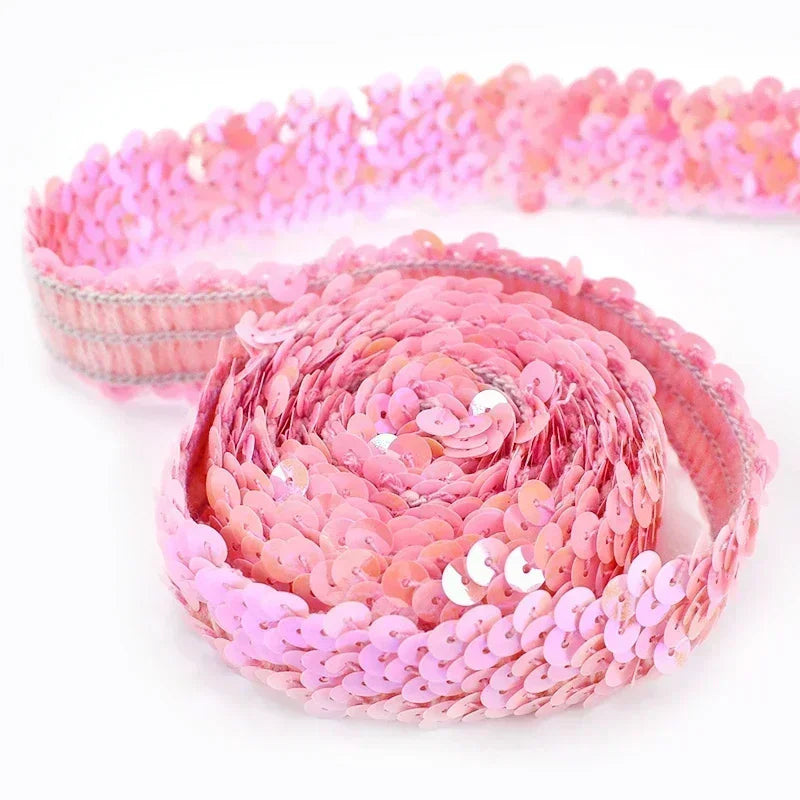 5/150M 30mm Sequins Lace Trim Stretch Ribbon Strap Laces Fabric for Craft Wedding Dress Clothes Elastic Band Sewing Accessories