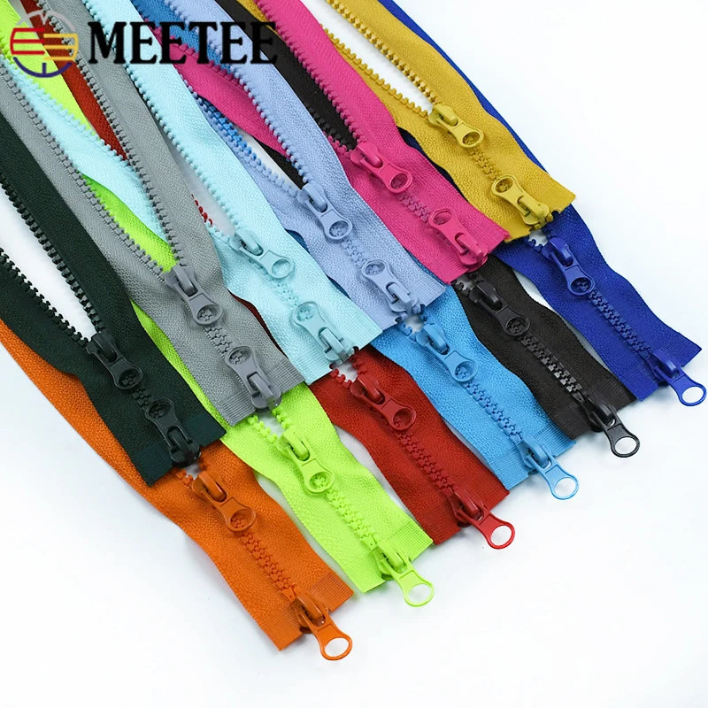 8/200Pcs 5# 80-150cm Resin Zipper Open-end Double Slider Long Zippers Down Jacket Overcoat Zipp Clothes Bags Zip Repair Sewing Accessory