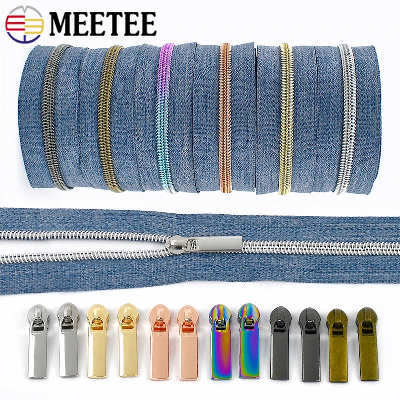 5/20M 5# Nylon Zippers for Sewing Bags By The Meter Plastic Zipper Tapes with Slider Decoration Zips Reapirt Kit DIY Accessories