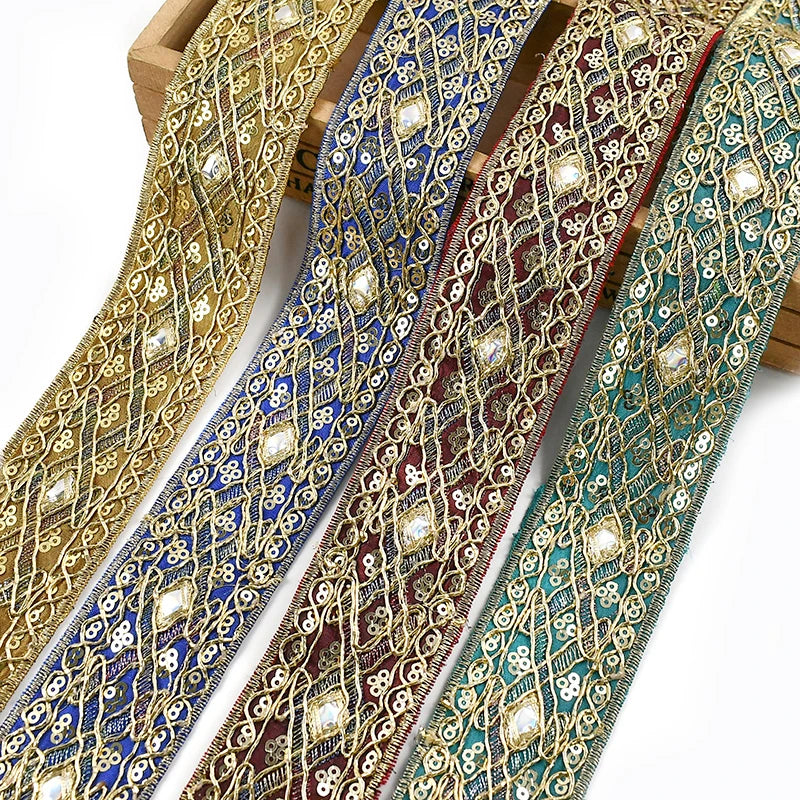 8/200Yards 43mm Embroidery Lace Trim Ethnic Decoration Ribbon Garments Bags Shoes Dress Webbing Tapes DIY Sewing Accessories