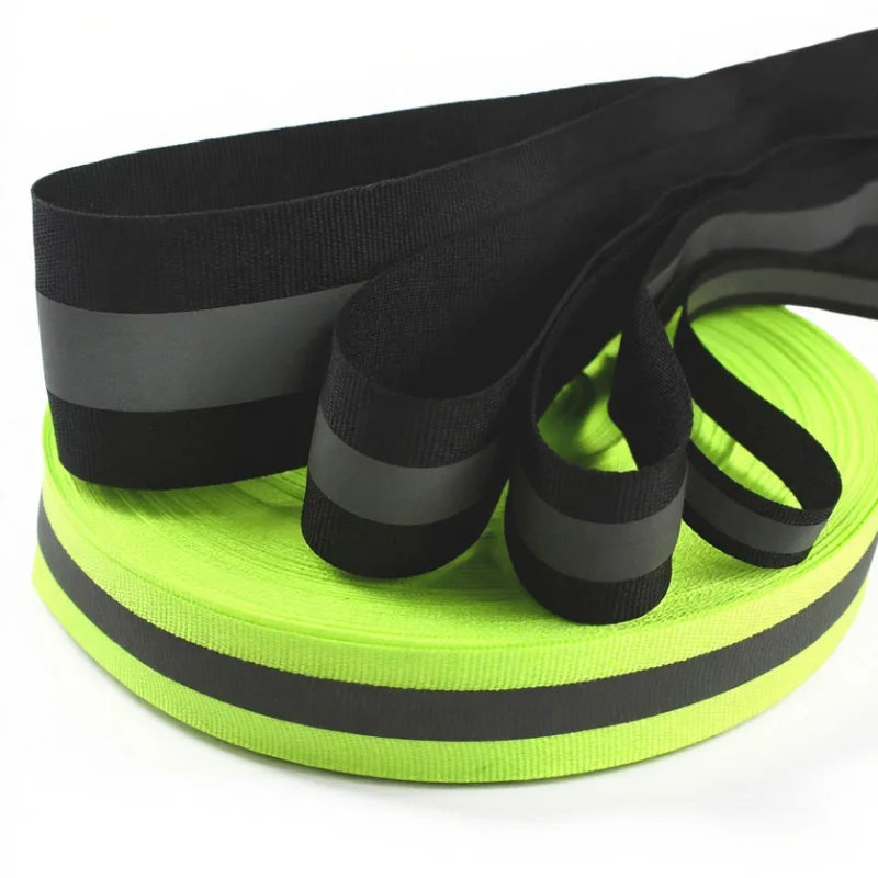 30/600Yards Silver Reflective Ribbons 10-40mm Green Black Safety Clothing Warn Webbing Tapes for Walking Cycling Backpacks At Night
