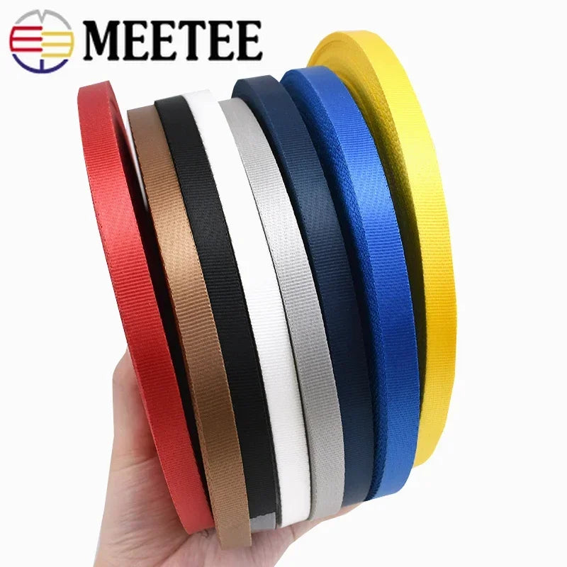 15/500Meters Meetee 10mm Colorful Nylon Webbing Ribbon Straps Bias Tape for Handmade Work Cards Strap Clothing Sewing Accessories