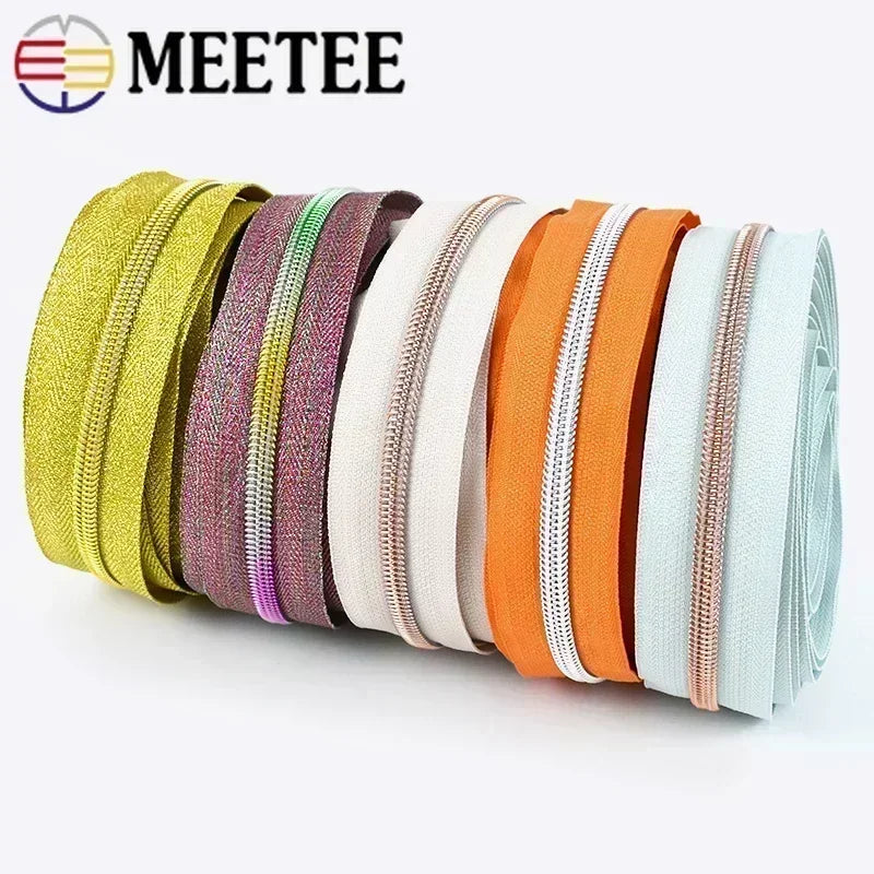 8/300Meters 5# Nylon Zippers Colorful Tooth Coil Zipper for Garment Bags Zip Tape Repair Kit DIY Clothes Tailor Sewing Accessory