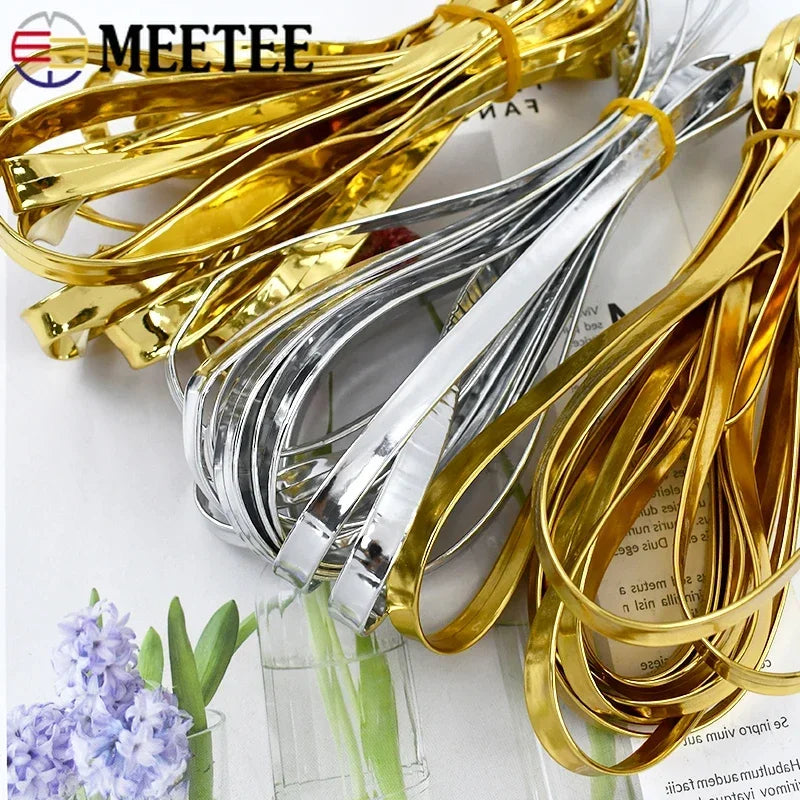 15/400Meters Meetee 5-15mm PU Leather Cord Gold Silver Color Mirror Ribbons Rope for Bracelet Jewelry DIY Craft Trims Accessories