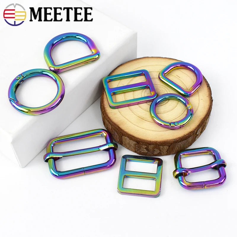 8/300Pcs 20/25/32/38mm Metal Buckles Rainbow D Rings for Bag Belt Strap Adjust Tri-Glides Sliders Buckle DIY Hardware Accessories