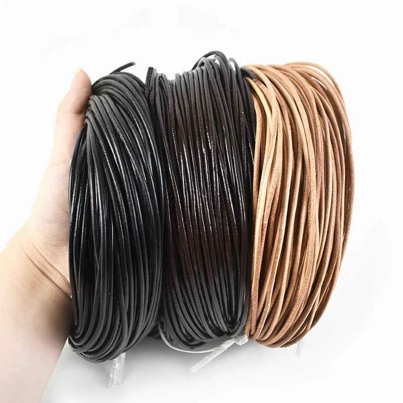 Meetee 3/100Meter 1.5/2/2.5/3/4/5mm Round Real Genuine Leather Cord Rope for Bracelet Necklace DIY Jewelry Cords Bags Craft Making