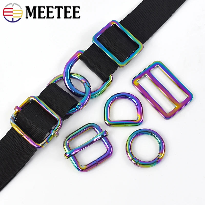 8/300Pcs 20/25/32/38mm Metal Buckles Rainbow D Rings for Bag Belt Strap Adjust Tri-Glides Sliders Buckle DIY Hardware Accessories