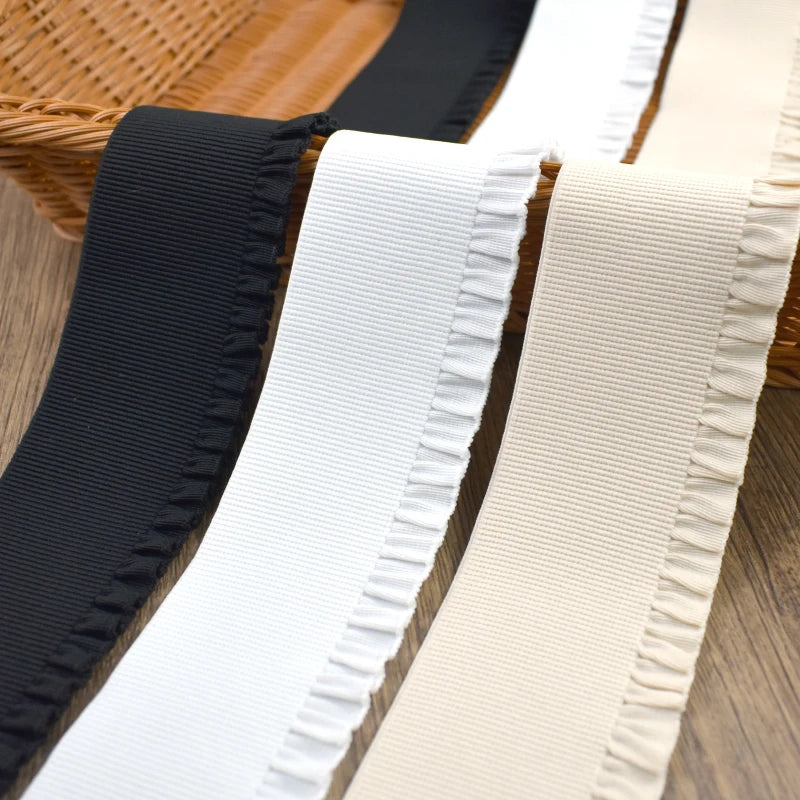 5/150Yards 60mm Pleated Lace Elastic Band Dress Waistband Stretch Webbing Tape Pants Decor Rubber Bands Clothes Sew Accessories