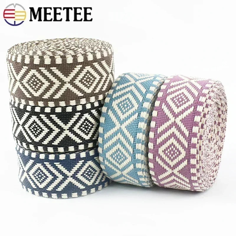 5/200Meters Meetee 38mm Colorful Jacquard Cotton Webbing Ribbon Canvas Straps Bag Shoulder Strap Clothing Band Sewing Accessorie