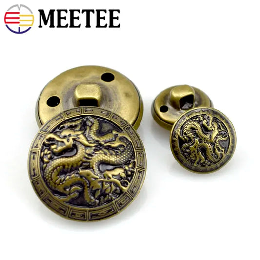 30/500Pcs Meetee Antiqued Bronze Gold Metal Buttons Dragon for Suits Shirt Coat Jacket Shank Buckle Sewing Clothes Accessories B3-17