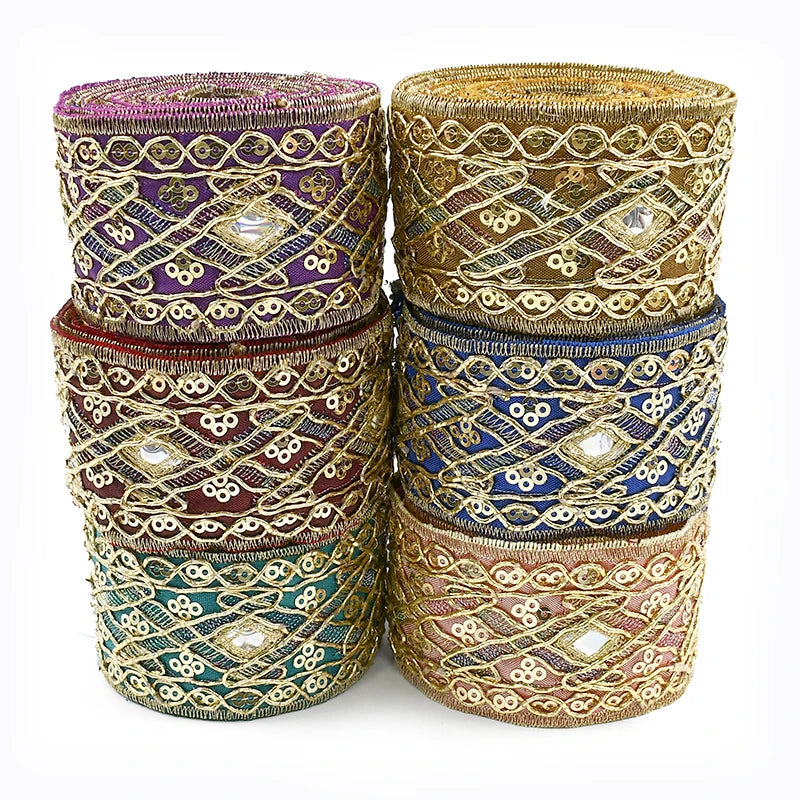 8/200Yards 43mm Embroidery Lace Trim Ethnic Decoration Ribbon Garments Bags Shoes Dress Webbing Tapes DIY Sewing Accessories