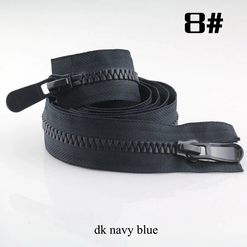 2/70Pcs Meetee 120cm 8# Resin Zippers Open End Double Slider Head Zip for Down Jacket Outdoor Backpack Tent Bag DIY Sewing Accessories