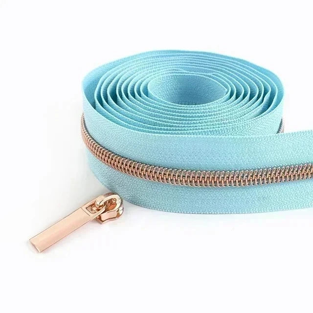 8/200Meters 5# Long Nylon Zipper Tape RoseGold Teeth Zippers Sliders for Bag Garment Repair Zips Kit DIY Sewing Accessories
