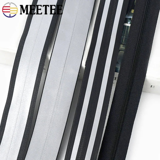 5/120Meters 3# 5# Waterproof Zipper Reflective Nylon Zippers Tapes for Bags Outdoor Clothing Backpack Zip Repair Kit DIY Sewing