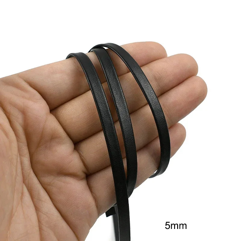 20/50Meters 5-30mm Black PU Leather Ribbon Soft Flat Cord for Handbag Straps Jewelry Necklaces Sewing Decor Craft Webbing Supplies