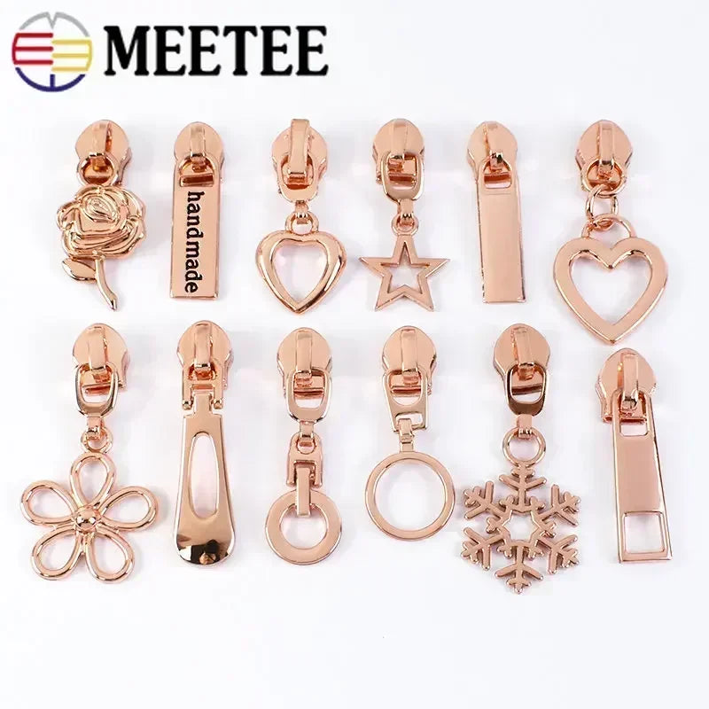 15-500Pcs 5# Rose Gold Zippers Sliders for Nylon Zip Tape Clothes Bag Sewing Zipper Replacement Puller Zips Repair Kit Accessories