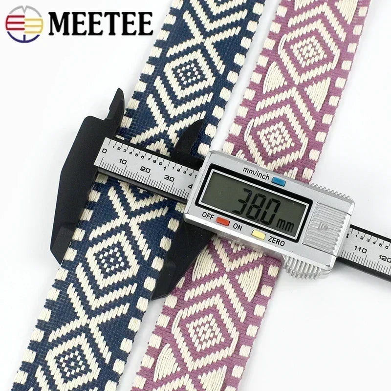 5/200Meters Meetee 38mm Colorful Jacquard Cotton Webbing Ribbon Canvas Straps Bag Shoulder Strap Clothing Band Sewing Accessorie