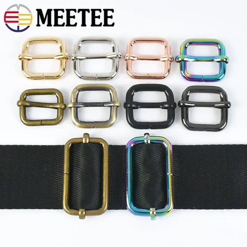 30/610Pcs 13-50mm Metal Pin Buckle Tri-Glide Slider Square Ring Buckles for Bag Strap Adjuster Webbing Belt Clasp DIY Accessories
