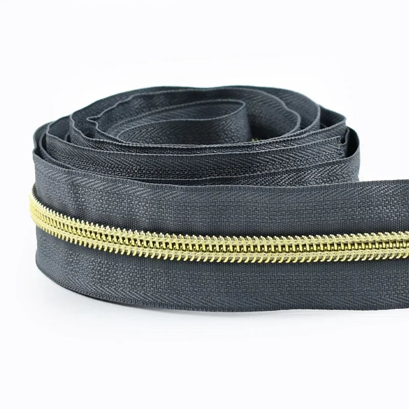 8/300M 5# Nylon Zippers Tapes Gold Silver Teeth Zipper for Sewing Bag Zips Purse Garment Zip Repair Kit DIY Accessories