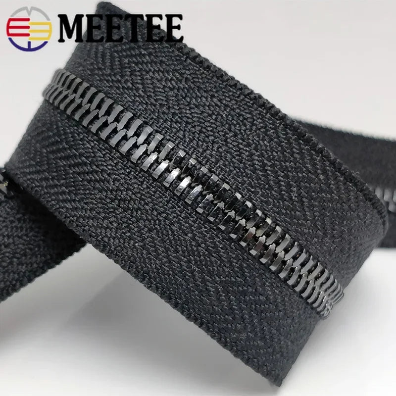 Meetee 2/60Meters 5# Metal Zippers Double Pull Zips Garment Luggage Zipper Repair Kit Clothing Sewing Accessories No Slider
