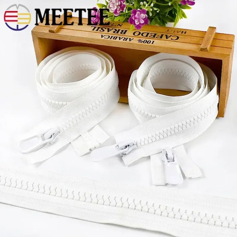 3/100Pcs Meetee 8#15# Resin Zippers 70-150cm Open End Long Zip Down Jacket Coat Double Sliders for Sewing Garment Repair Tailor Accessory