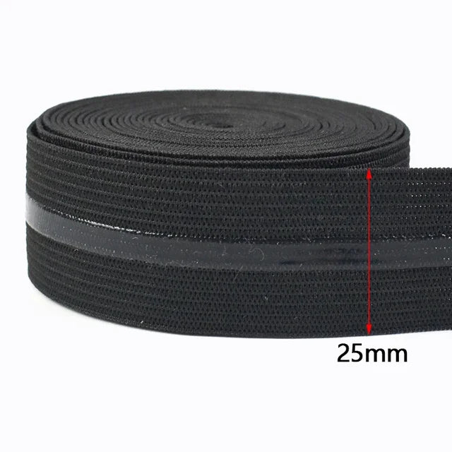10Meters Meetee 2/5/10M 25mm Non-slip Silicone Black Elastic Band Sportswear Belt Elasticity Webbing DIY Outdoor Clothing Sewing Material