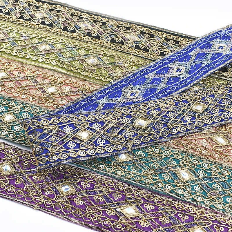 8/200Yards 43mm Embroidery Lace Trim Ethnic Decoration Ribbon Garments Bags Shoes Dress Webbing Tapes DIY Sewing Accessories