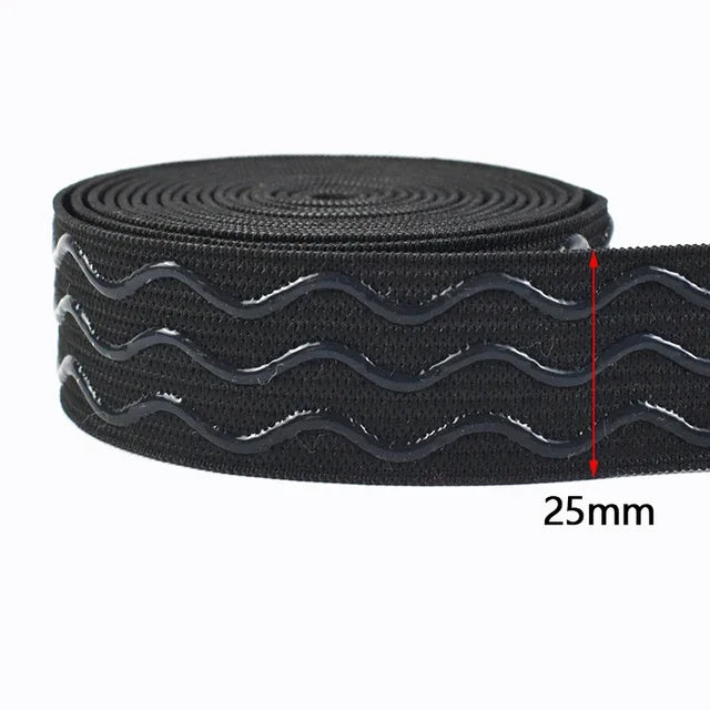 10Meters Meetee 2/5/10M 25mm Non-slip Silicone Black Elastic Band Sportswear Belt Elasticity Webbing DIY Outdoor Clothing Sewing Material