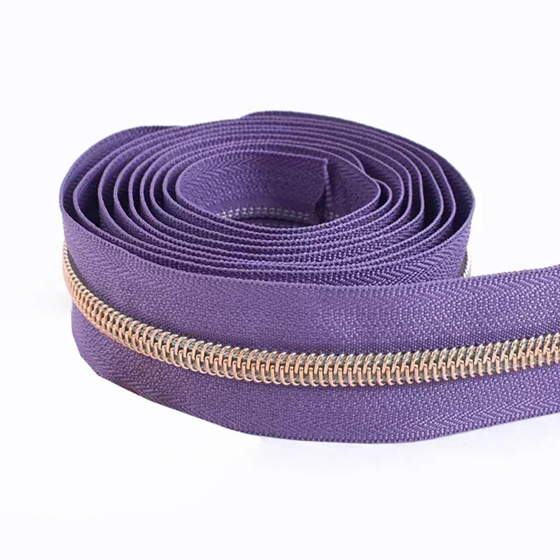 8/200Meters 5# Long Nylon Zipper Tape RoseGold Teeth Zippers Sliders for Bag Garment Repair Zips Kit DIY Sewing Accessories