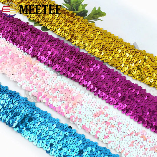 5/120Meters 45mm Sequins Stretch Lace Ribbons Laces Trim Elastic Band Dance Dress Clothes Decoration Ribbon Sewing Accessories