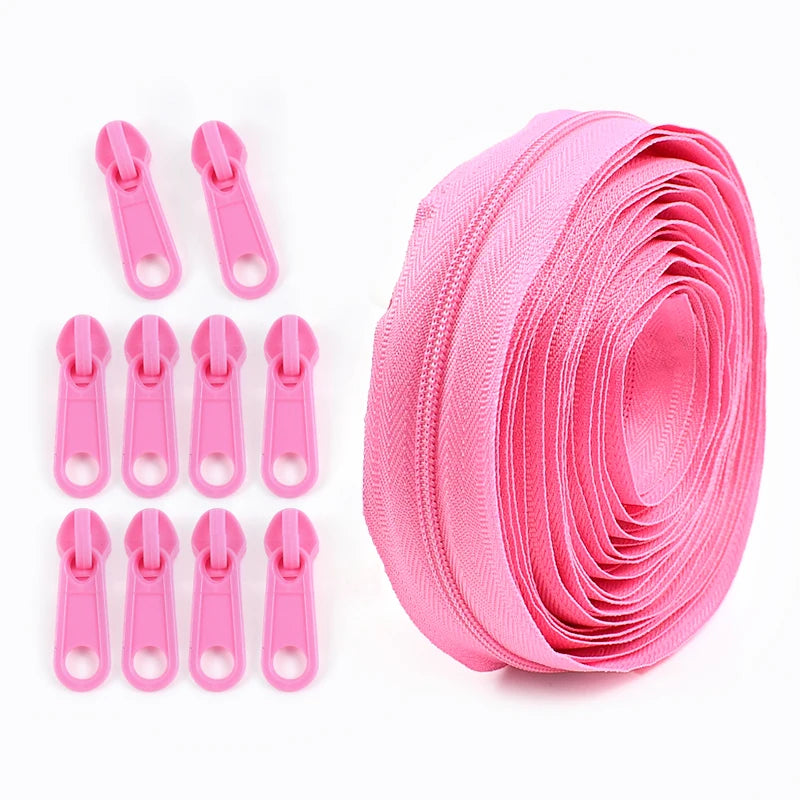 2/50Sets 3# Nylon Zipper Tape Assortment Kit Zippers for Sewing Coil Zip Strip Roll with Zips Sliders DIY Bags Clothing Craft Accessories