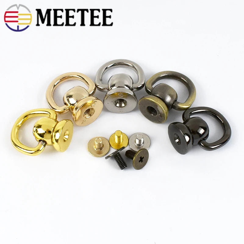 Meetee 10/350pcs 13mm Bag Side Hang Round Head Solid Nail Leather Screw Rivet D Ring Buckles DIY Handbag Repair Accessories
