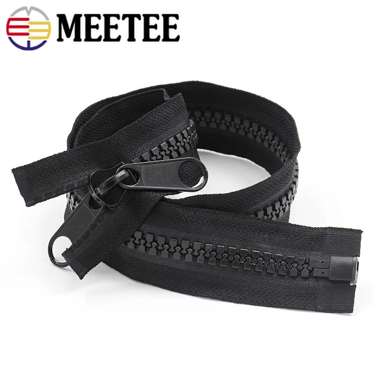 Meetee 2/80Pcs 60-400cm 10# Resin Zippers Open-end Single Double Sided Slider Zipper for Sleeping Bags Tent Long Zip Sewing Accessories