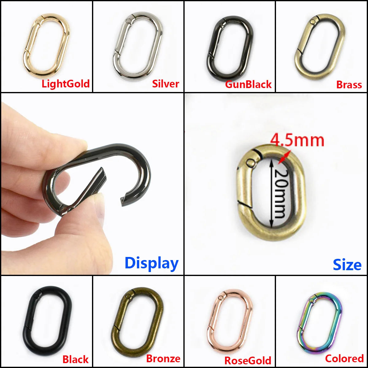 15/500Pcs 20/25/32mm Spring Gate O Ring Metal Buckles Openable Keyring Snap Hook Bag Strap Trigger Carabiner Clip Clasp Accessories