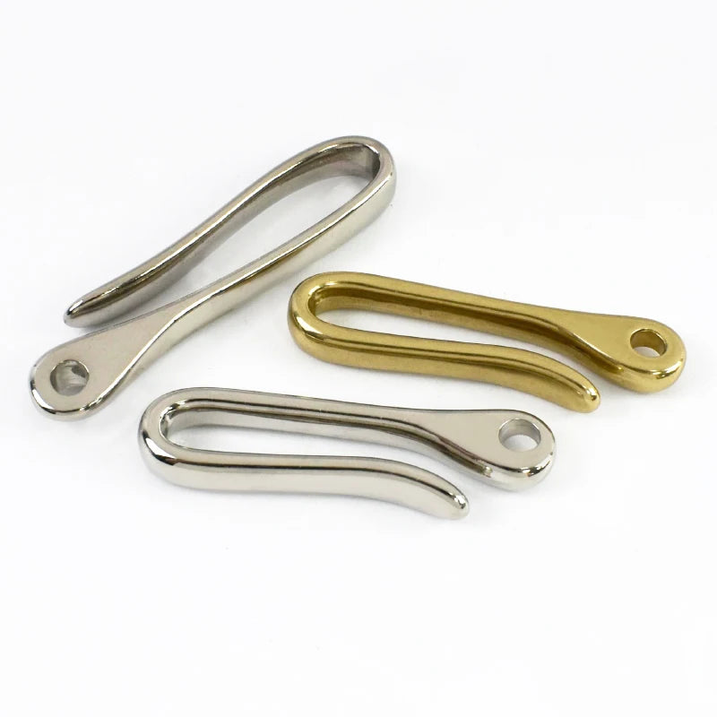 3/100Pcs U-shaped Hook Fob Clip Keychain Belt Buckles Solid Brass Stainless Steel Key Ring Wallet Fish Hooks Hardware Accessories