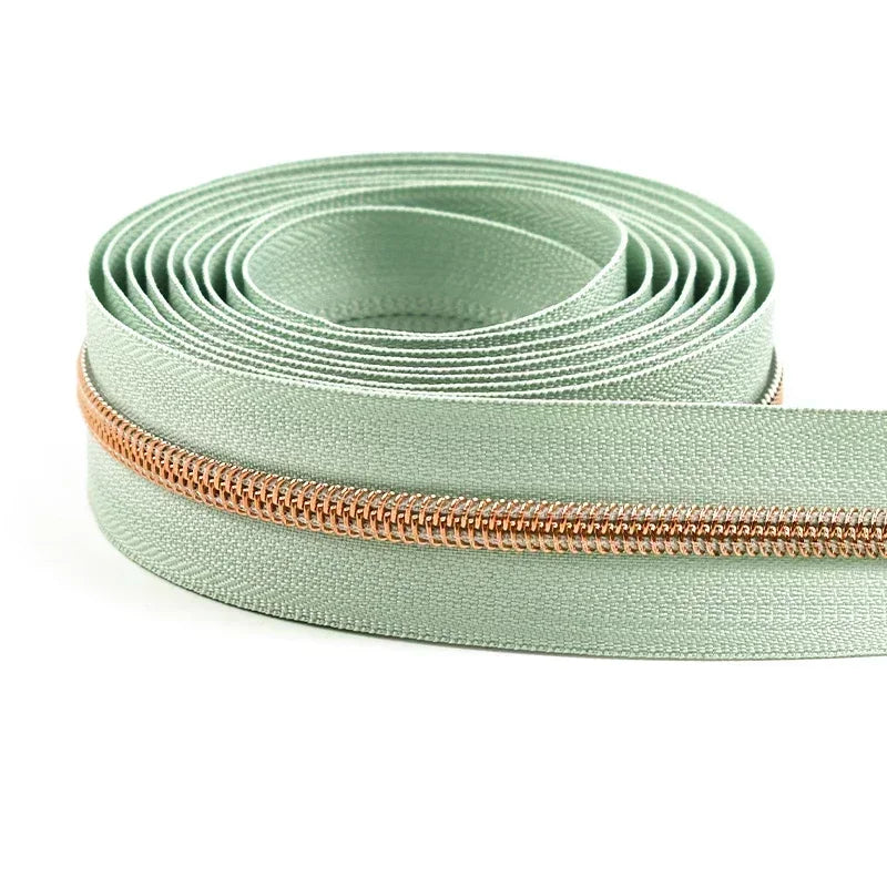 8/200Meters 5# Long Nylon Zipper Tape RoseGold Teeth Zippers Sliders for Bag Garment Repair Zips Kit DIY Sewing Accessories