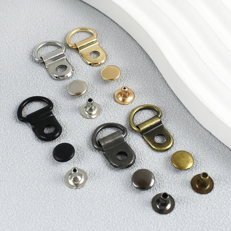 30/1000Sets Metal Side Clip Buckle 9x14mm Backpack Strap Connection Nail Hook Shoelace D Ring Rivet Fastener Buckles Supplies