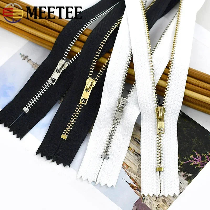 Meetee 3# 20/600Pcs Metal Zipper 10-30cm Bag Close End Zip Black White Zippers Pocket Purse Jeans Zips DIY Sewing Accessories