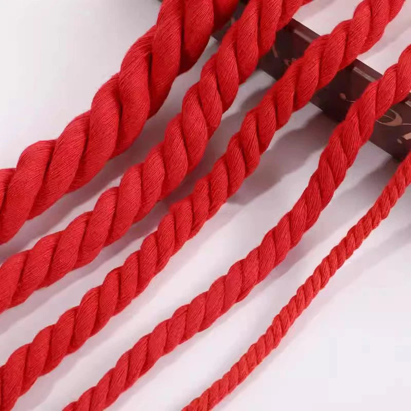 8/200Meter 5/8/12/20mm Red Twisted Cotton Cords for Bag Decoration Macrame Cord Knapsack Belt 3 Shares Braided Rope Sewing Yarn