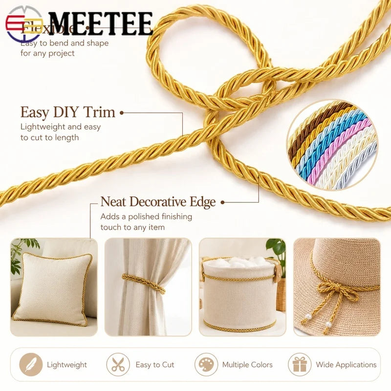 25/930M 3mm Polyester Twisted Braided Cord 3 Shares Ropes for Bag Strap Curtain Decorative Gift Box Rope DIY Sewing Accessory