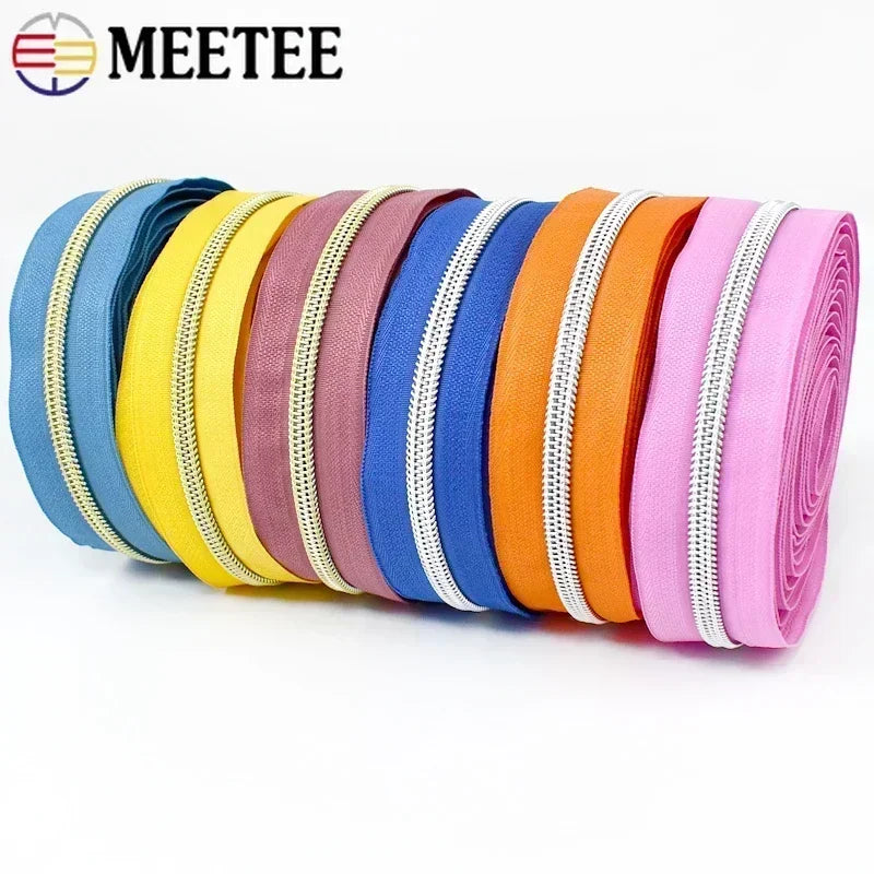 8/300M 5# Nylon Zippers Tapes Gold Silver Teeth Zipper for Sewing Bag Zips Purse Garment Zip Repair Kit DIY Accessories