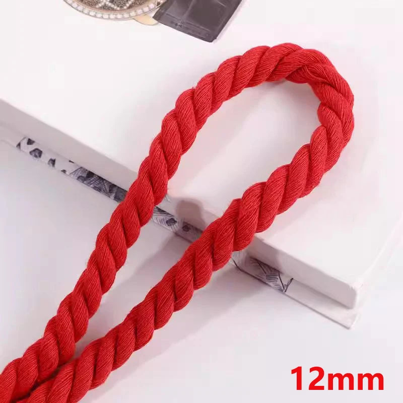 8/200Meter 5/8/12/20mm Red Twisted Cotton Cords for Bag Decoration Macrame Cord Knapsack Belt 3 Shares Braided Rope Sewing Yarn