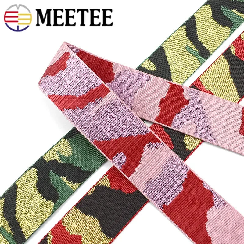 Meetee 2/50Meters 38/50mm Nylon Polyester Jacquard Webbing Camouflage Tapes for Backpack Strap Garment Ribbon Sewing Decoration Band