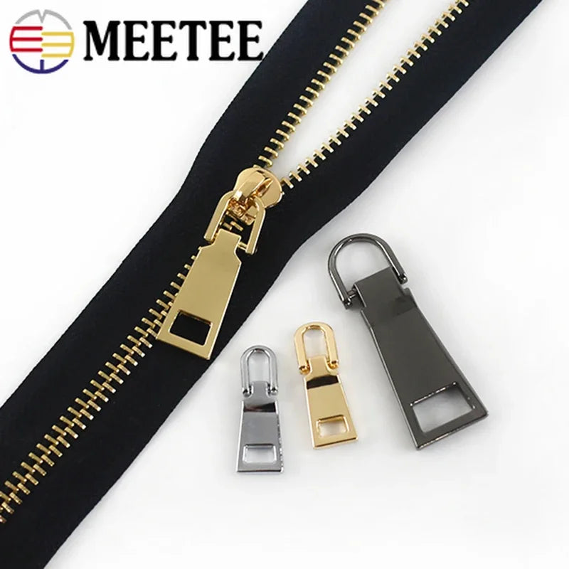 Meetee 15/500pcs Detachable Metal Zippers Pullers for 3# 5# 8# Zipper Sliders Head Repair Kits Zip Pulls Tab DIY Sewing Craft