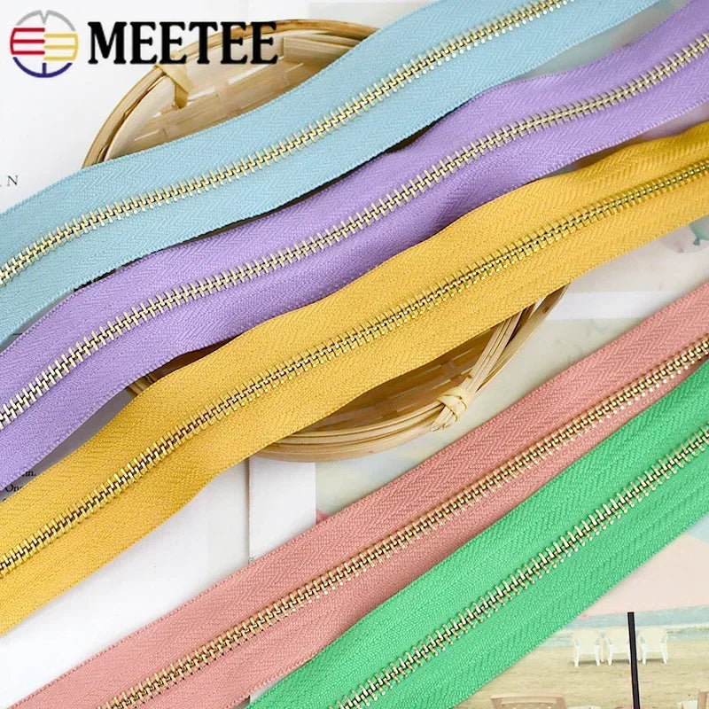2/70Yards Meetee 5# Metal Zippers Tapes for Sewing Garment Bags Clothes Jacket Zipper Repair Kits Tailor Crafts Accessories