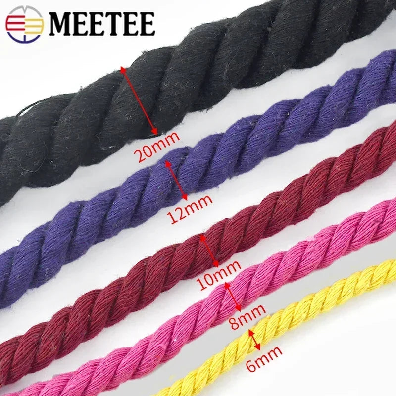 20/600Meters 5-20mm Colored Cotton Rope 3 Shares Twisted Cord DIY Decoration Macrame Ropes for Bag Braided Cords Sewing Accessories