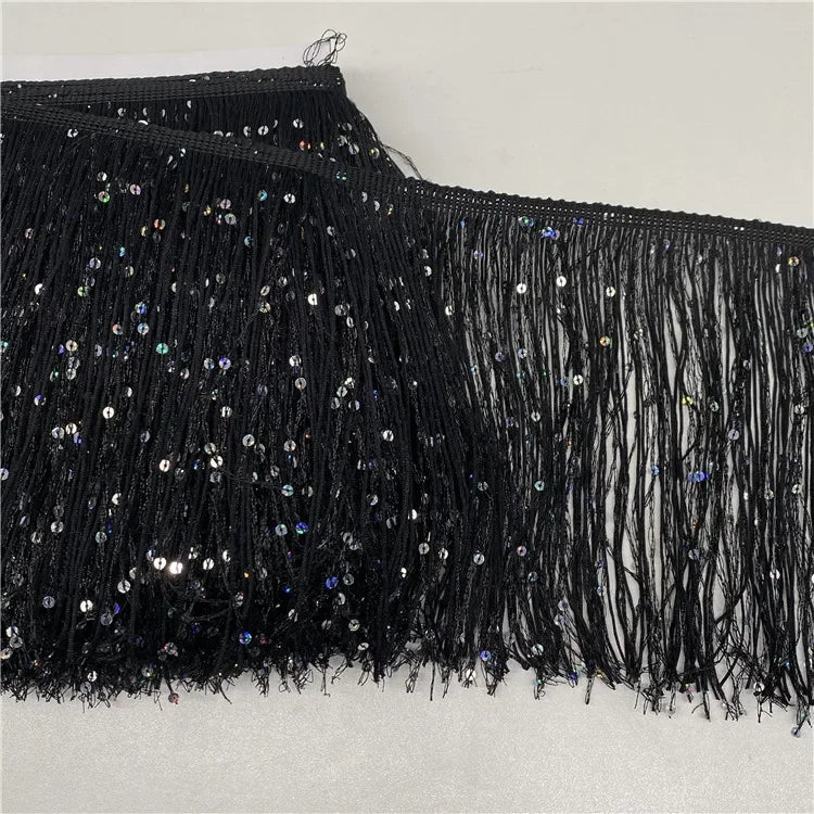 2/60Meters Meetee 20cm Sequin Tassel Fringe Lace Trim Dress Decoration Sewing Fringes Trimming Latin Stage Costume Tassels Ribbon