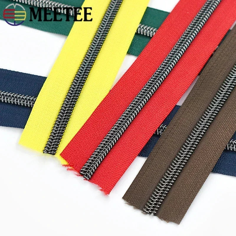 8/200Meters 5# Colorful Nylon Zipper Tapes GunBlack Tooth Coil Zip Tailors for Bags Garment Repair Kit DIY Sewing Accessories