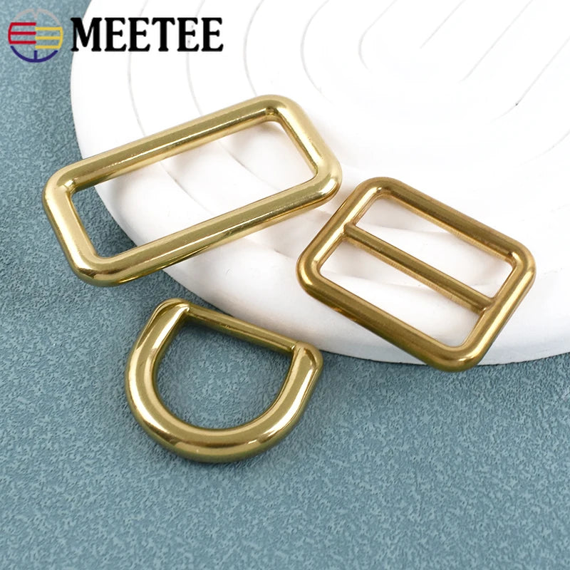 3/100Pcs Solid Brass D Ring Adjuster Clasp Tri-Glide Slider Buckles Backpack Strap Webbing Belt Buckle DIY Hardware Accessories